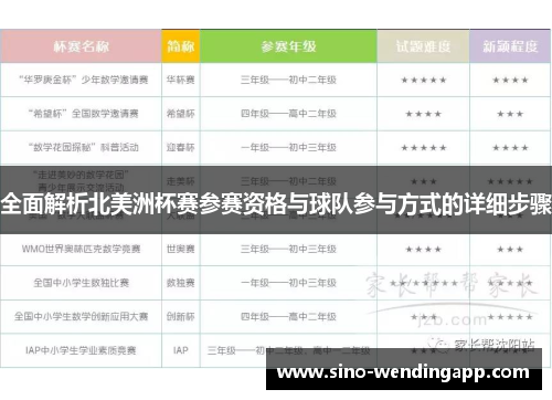 全面解析北美洲杯赛参赛资格与球队参与方式的详细步骤